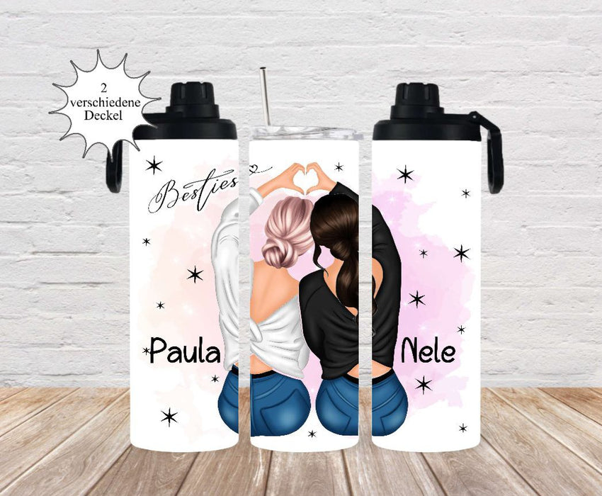 Thermobecher to go personalisiert Besties Beste Freundin Trinkbecher mit Strohhalm Tumbler Becher Kaffeebecher Geschenk - CreativMade 