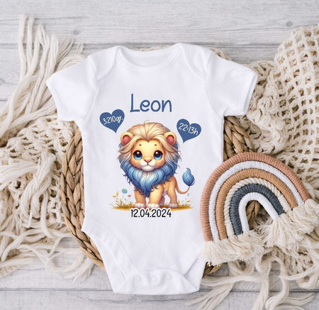Babybody personalisiert Baby Body mit Name Löwe Junge Baumwolle Strampler Baby - CreativMade 