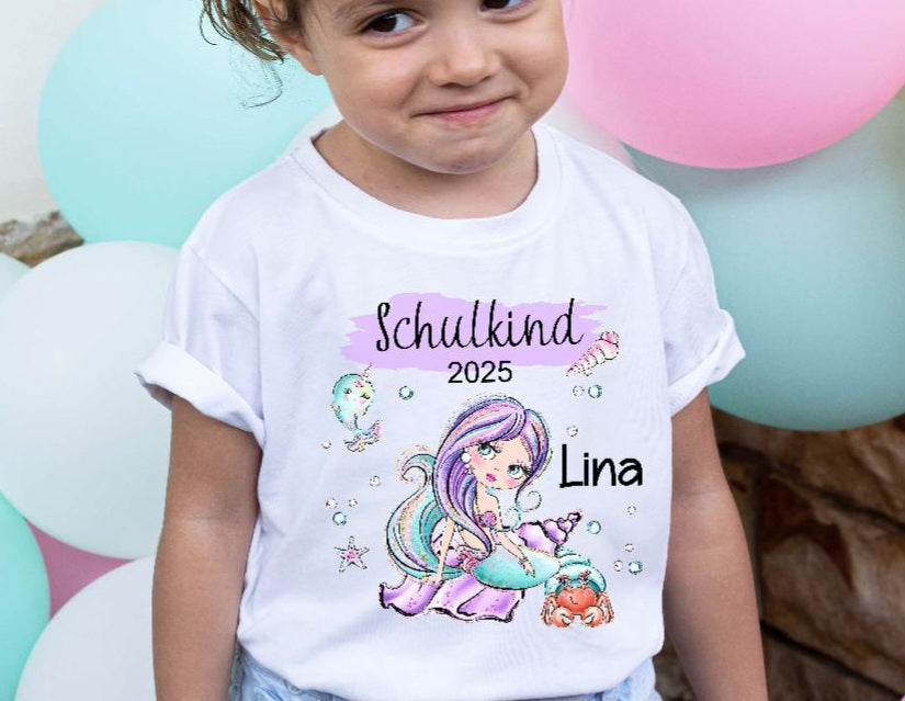 T-Shirt Schulkind Meerjungfrau mit Name personalisiert Einschulungsshirt Einschulung erste Klasse Geschenk Erstklässler Outfit - CreativMade