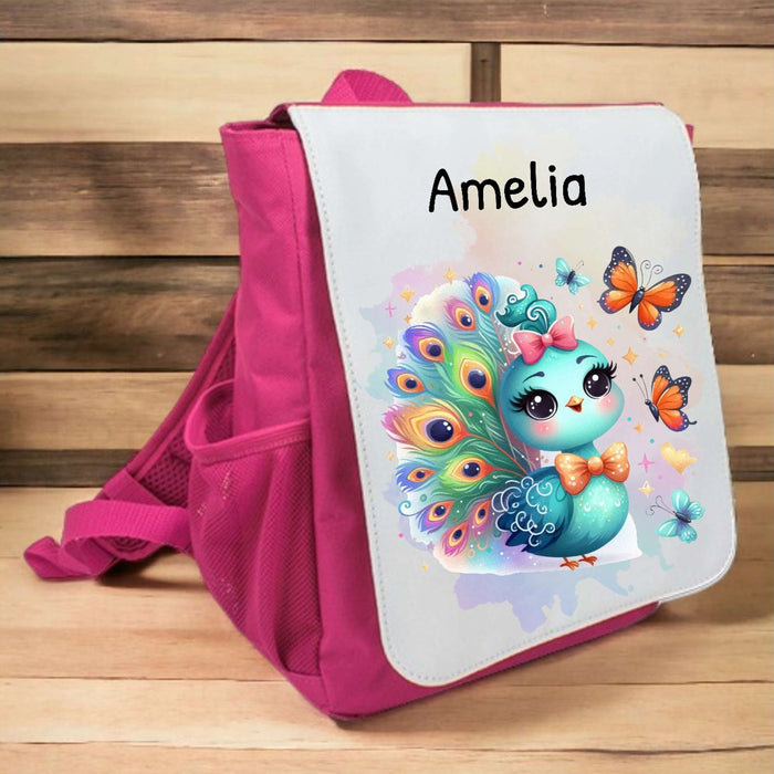 Kindergarten Rucksack personalisiert mit Name Pfau Mädchen Kindergartentasche Kita Kinder - CreativMade