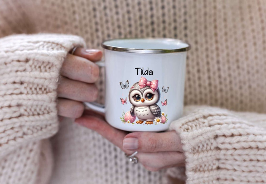 Personalisierte Tasse Eule Kindertasse mit Name Mädchen Emaille Keramik Namenstasse - CreativMade