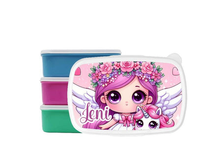 Brotdose Engel Fee Kinder personalisiert mit Name Mädchen Lunchbox Einschulung Vesperbox Trennfach Kindergarten - CreativMade 