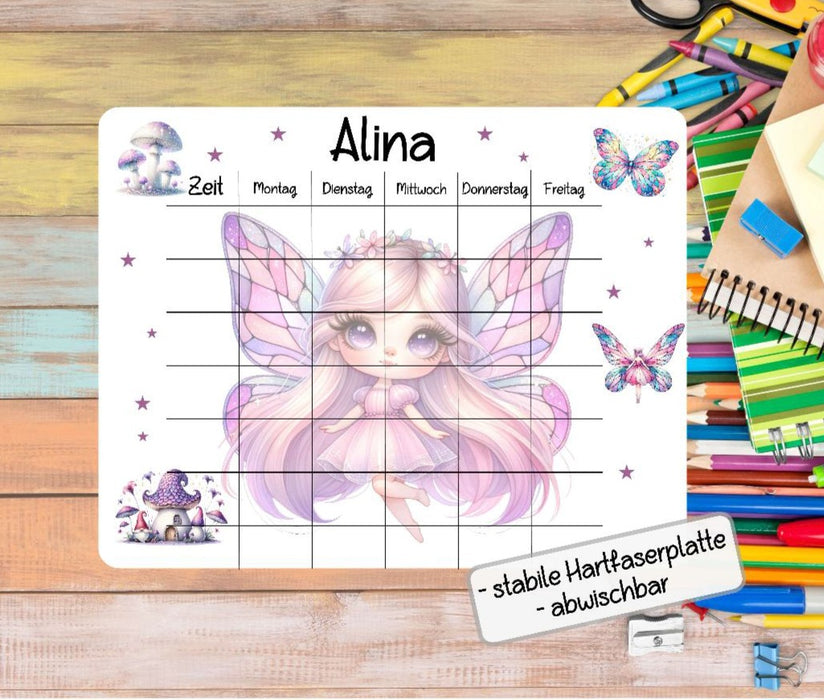 Personalisierter Stundenplan mit Name Fee Mädchen abwischbar Einschulung - CreativMade 