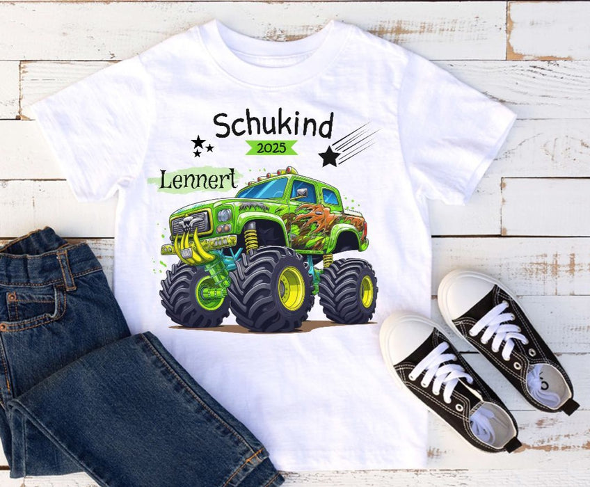Schulkind T-Shirt mit Name personalisiert Junge Monstertruck Einschulungsshirt Einschulung erste Klasse Geschenk - CreativMade