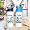 Personalisierte Trinkflasche mit Namen und Strohhalm Jungen Dinosaurierer Wasserflasche aufklappbares Mundstück - CreativMade
