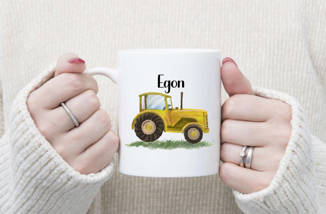 Personalisierte Tasse Traktor Kindertasse mit Name Junge Emaille Keramik Namenstasse - CreativMade