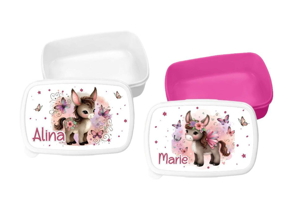 Set Brotdose und Trinkflasche personalisiert mit Namen Esel Edelstahl 500ml Lunchbox Mädchen - CreativMade