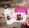 Set Brotdose und Trinkflasche personalisiert mit Namen Affe Edelstahl 500ml Lunchbox Mädchen - CreativMade