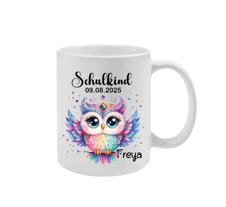 Schulkind Tasse personalisiert Mädchen Eule Einschulungstasse mit Namen Geschenk Einschulung Erstklässler - CreativMade