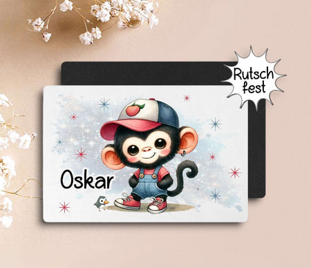 Tischset Kinder rutschfest personalisiert mit Name Affe Jungen Platzdeckchen Platzset - CreativMade