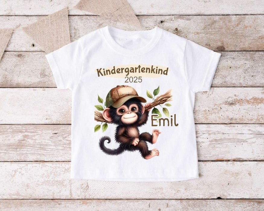 Kindergartenkind T-Shirt mit Name Affe personalisiert Kita Kind Jungen Kindergarten Start Outfit - CreativMade