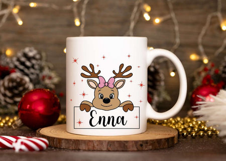 Weihnachtstasse Elch Mädchen Tasse Weihnachten personalisiert Kindertasse Nikolaus Geschenk - CreativMade 