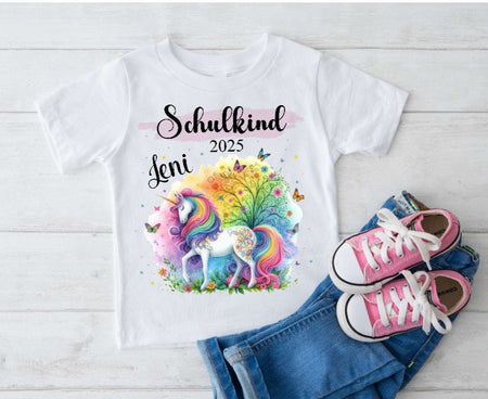 Schulkind T-Shirt mit Name personalisiert Mädchen Einhorn Einschulungsshirt Einschulung erste Klasse Geschenk - CreativMade