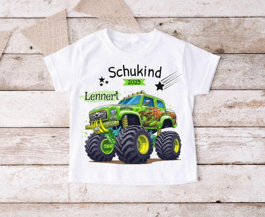 Schulkind T-Shirt mit Name personalisiert Junge Monstertruck Einschulungsshirt Einschulung erste Klasse Geschenk - CreativMade