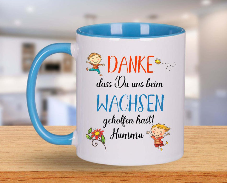 Tasse Danke, dass uns beim Wachsen geholfen hast! mit Name Abschiedsgeschenk Erzieherin - CreativMade 