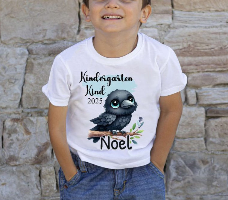 Kindergartenkind T-Shirt mit Name Rabe personalisiert Kita Kind Jungen Kindergarten Start Outfit - CreativMade