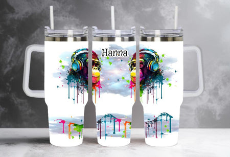 Thermobecher to go personalisiert Edelstahl Affe mit Strohhalm Kaffebecher Trinkbecher 1100ml Skinny Cup Becher Geschenk - CreativMade