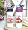 Personalisierte Trinkflasche mit Namen und Strohhalm Reh oder Fuchs Wasserflasche aufklappbares Mundstück - CreativMade