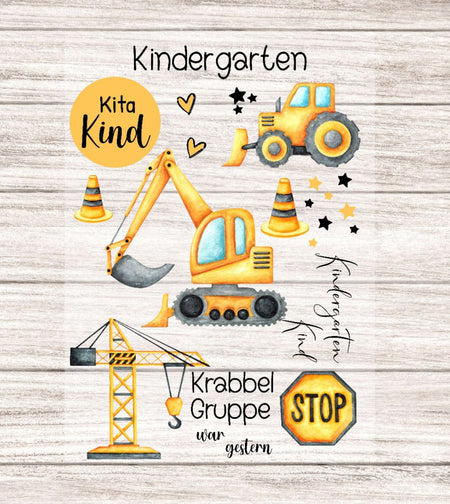 Bügelbild Bagger Kita Kindergarten Kind Textilaufbügler DIY Projekt hochwertiger DTF Ausdruck XL - CreativMade