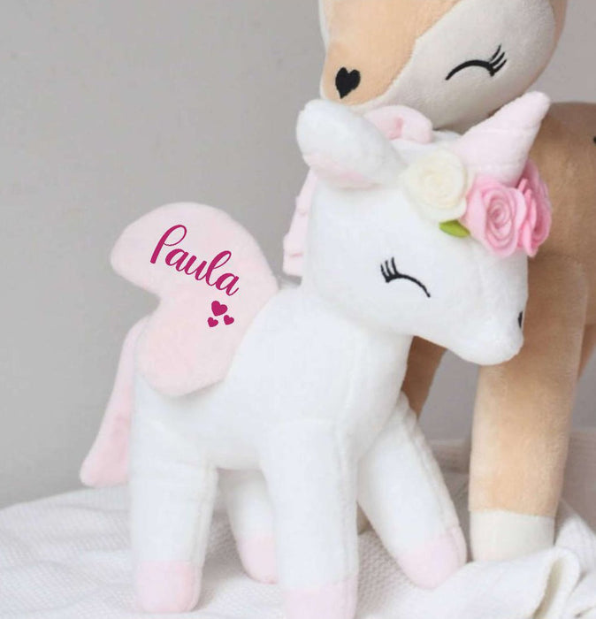 Einhorn personalisiert mit Name Kuscheltier Mädchen Stofftier Geschenk Geburt Baby Plüschtier - CreativMade 