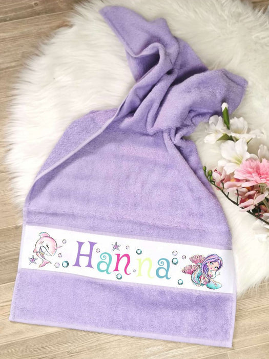 Handtuch mit Namen personalisiert Meerjungfrau Mädchen Kinderhandtuch Badetuch 70x140cm Frottee Baumwolle