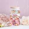 Eiskaffeeglas personalisiert Blumen Trinkglas mit Deckel Strohhalm Tasse Glas Geschenk - CreativMade 
