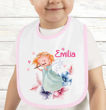 Personalisiertes Baby Lätzchen Engel aus Frottee mit Klettverschluss Sabberlatz mit Namen Mädchen - CreativMade