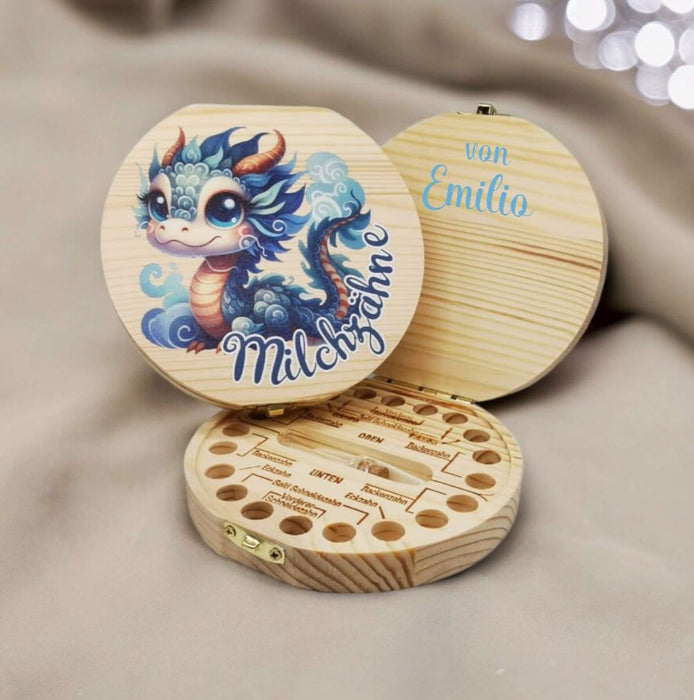 Personalisierte Zahndose Milchzahndose Drache mit Name Zahnbox für Milchzähne Geschenk Einschulung - CreativMade 