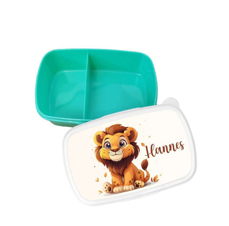 Brotdose Löwe Kinder personalisiert mit Name Junge Lunchbox Einschulung Vesperbox Trennfach Kindergarten - CreativMade 