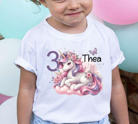 Kinder Geburtstagshirt personalisiert mit Namen Einhorn Mädchen erster Geburtstag Kinder T-Shirt Geburtstag - CreativMade