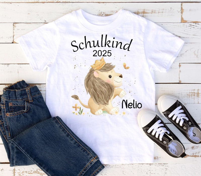 Schulkind T-Shirt mit Name personalisiert Junge Löwe Einschulungsshirt Einschulung erste Klasse Geschenk - CreativMade