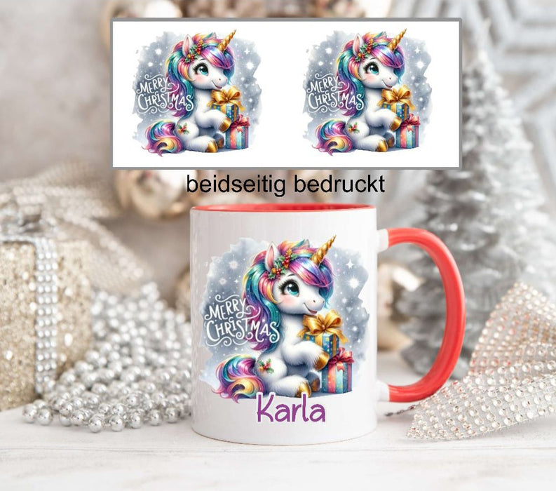Weihnachtstasse Tasse Weihnachten personalisiert Kindertasse Einhorn Mädchen Nikolaus Geschenk - CreativMade 