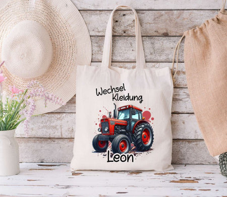 Wechselkleidung Kita Traktor Tasche personalisiert mit Name Junge Kindergarten Wechselwäsche Wechselsachen Beutel - CreativMade 