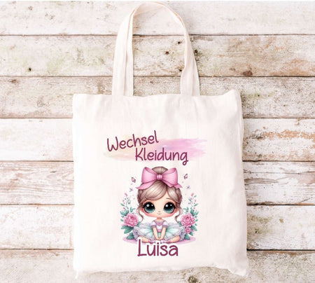 Wechselkleidung Kita Ballerina Tasche personalisiert mit Name Mädchen Kindergarten Wechselwäsche Wechselsachen Beutel - CreativMade 