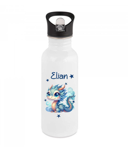 Personalisierte Trinkflasche Drache Kinder Edelstahl mit Name mit Strohhalm Junge Geschenk Einschulung Geburtstag - CreativMade 