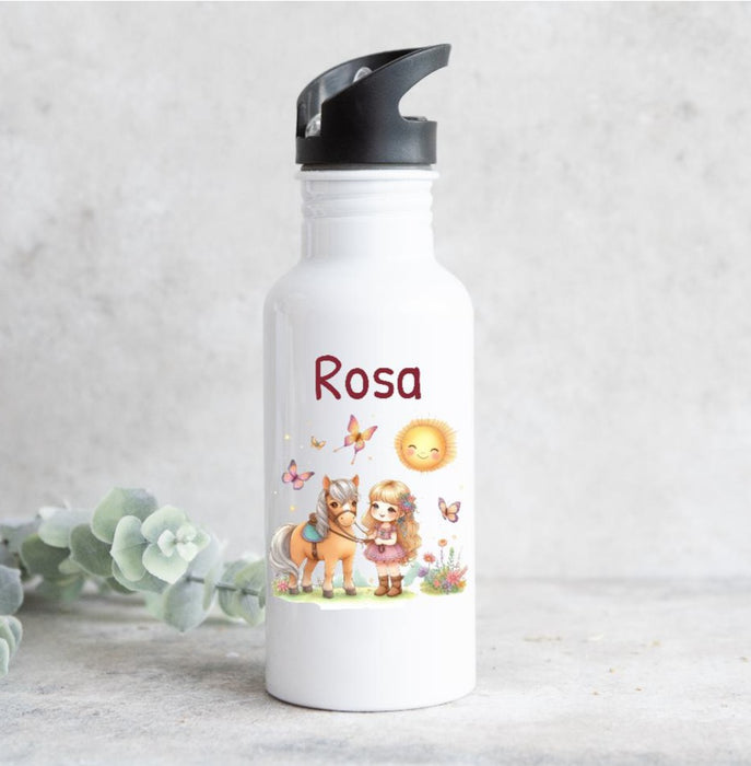 Set Brotdose und Trinkflasche personalisiert mit Namen Pferd Edelstahl 500ml Lunchbox Mädchen - CreativMade