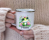 Personalisierte Tasse Frosch Kindertasse mit Name Mädchen Emaille Keramik Namenstasse - CreativMade