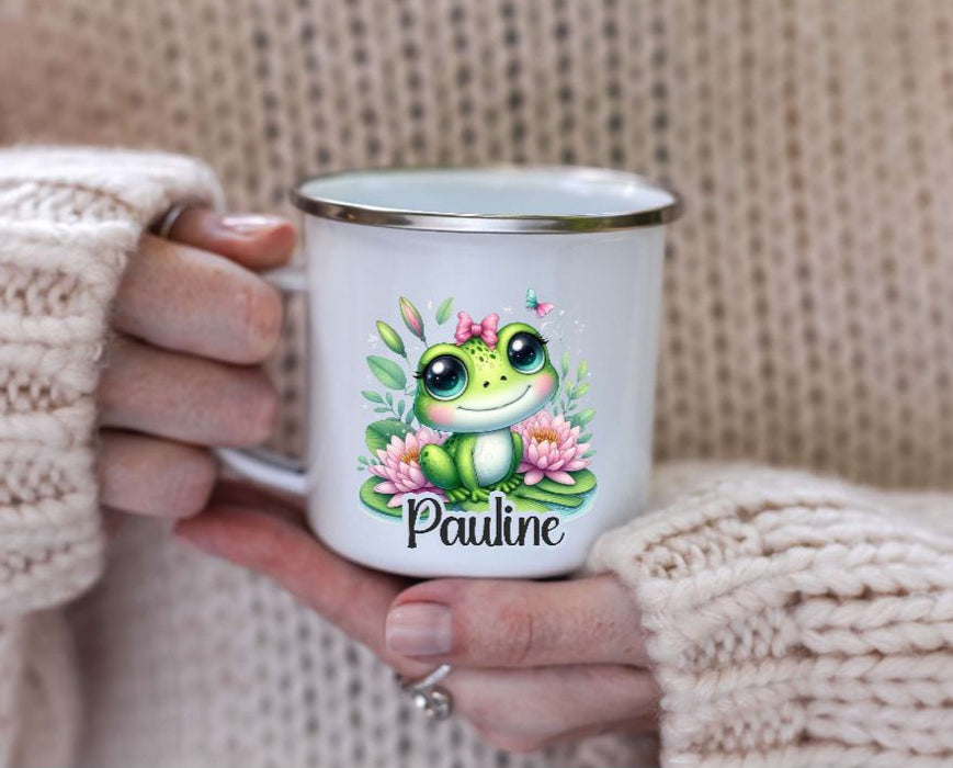 Personalisierte Tasse Frosch Kindertasse mit Name Mädchen Emaille Keramik Namenstasse - CreativMade