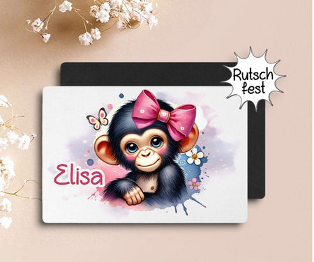Tischset Kinder rutschfest personalisiert mit Name Affe Mädchen Platzdeckchen Platzset - CreativMade