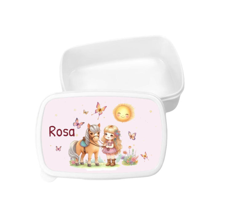 Set Brotdose und Trinkflasche personalisiert mit Namen Pferd Edelstahl 500ml Lunchbox Mädchen - CreativMade
