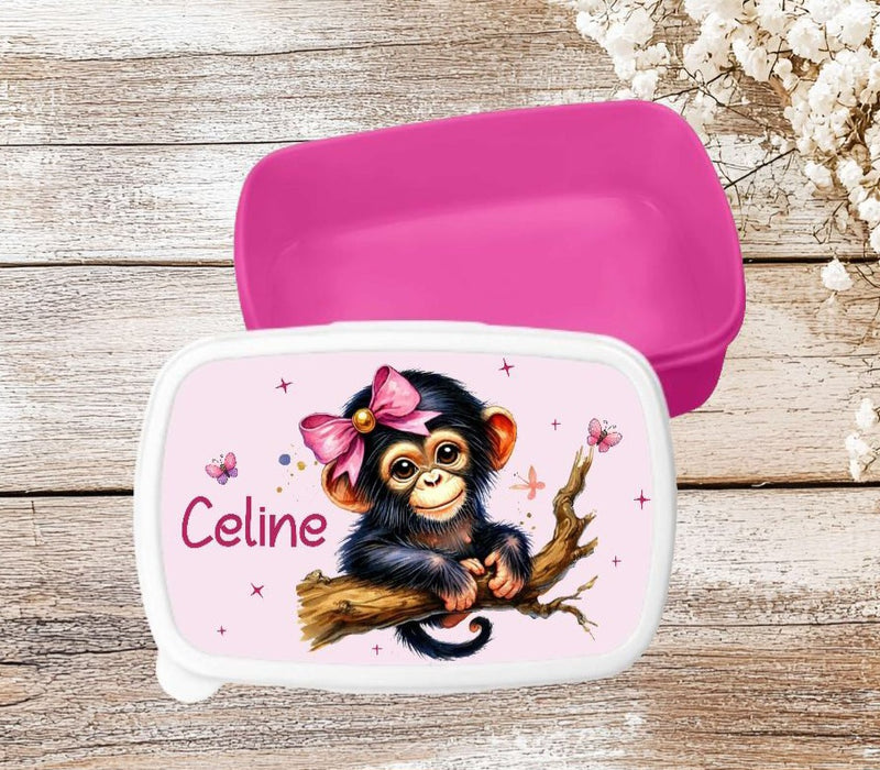 Set Brotdose und Trinkflasche personalisiert mit Namen Affe Edelstahl 500ml Lunchbox Mädchen - CreativMade