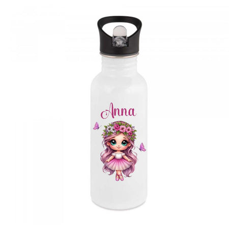 Personalisierte Trinkflasche Ballerina Kinder Edelstahl mit Name mit Strohhalm Mädchen Geschenk Einschulung Geburtstag - CreativMade 