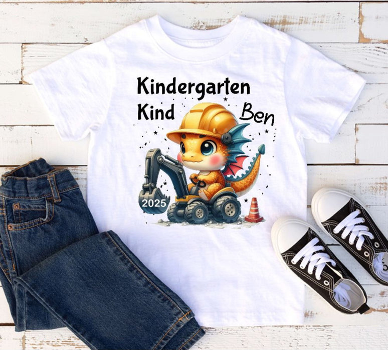 Kindergartenkind T-Shirt mit Name Bagger Drache personalisiert Kita Kind Jungen Kindergarten Start Outfit - CreativMade