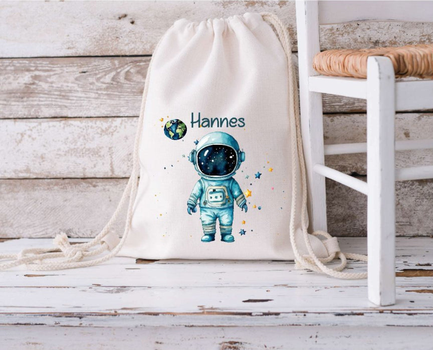 Kinder Turnbeutel Astronaut personalisiert mit Name Junge Sportbeutel Zugbandbeutel - CreativMade 