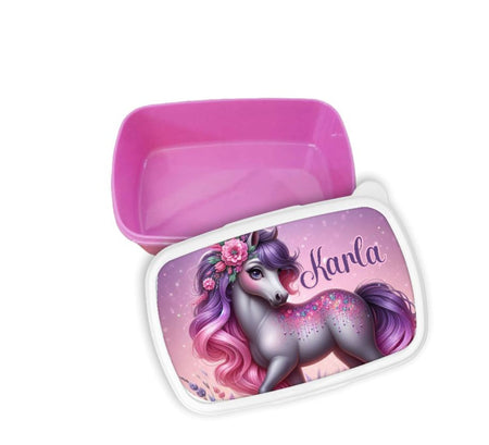 Brotdose Pferd Kinder personalisiert mit Name Mädchen Lunchbox Einschulung Vesperbox Trennfach Kindergarten - CreativMade 