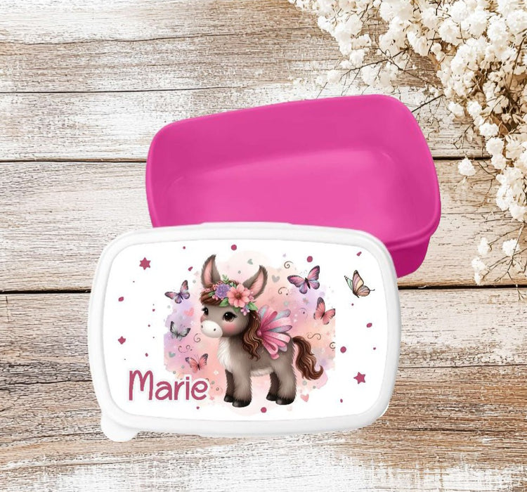 Set Brotdose und Trinkflasche personalisiert mit Namen Esel Edelstahl 500ml Lunchbox Mädchen - CreativMade