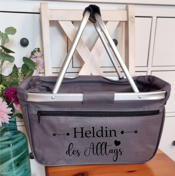 Einkaufskorb personalisiert Heldin des Alltags personalisiert mit Name Tragekorb Faltbar Geschenk - CreativMade 
