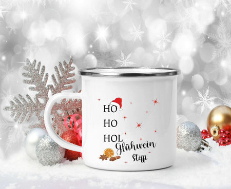 Weihnachtstasse personalisiert Ho Ho Hol Glühwein Spruch lustig witzig Tasse Weihnachten Keramik Emaille Geschenkidee Nikolaus - CreativMade 