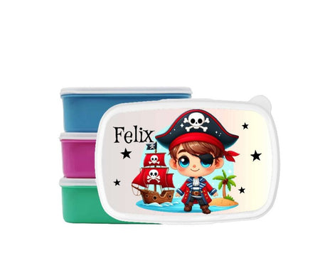 Brotdose Pirat Kinder personalisiert mit Name Junge Lunchbox Einschulung Vesperbox Trennfach Kindergarten - CreativMade 