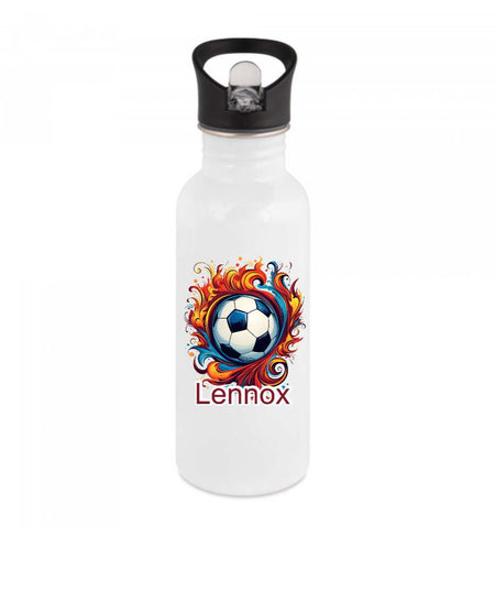 Personalisierte Trinkflasche Fußball Kinder Edelstahl mit Name mit Strohhalm Junge Geschenk Einschulung Geburtstag - CreativMade 